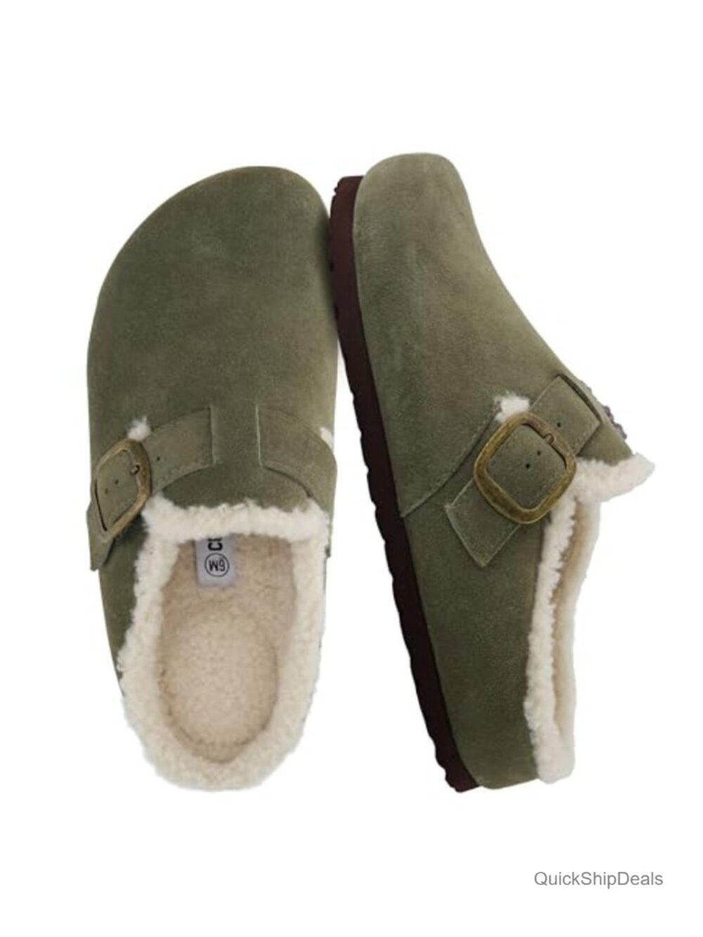 Genuine Leather Clogs for Women Faux Fur Lined Cork Footbed Adjustable Buckle